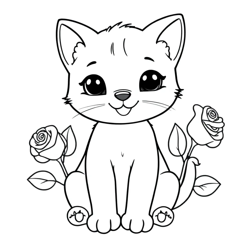 Chaton avec des roses