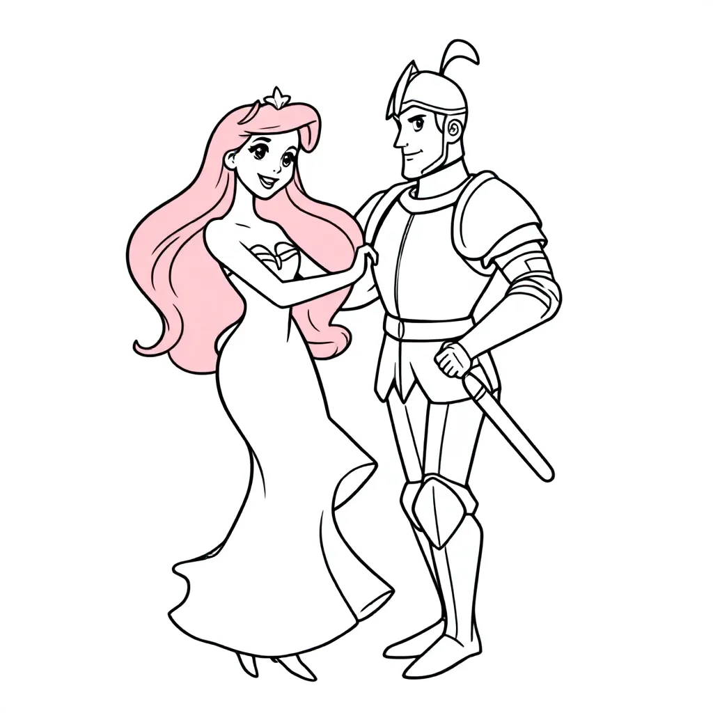 Kleine zeemeermin ariel met benen, dansend met een ridder