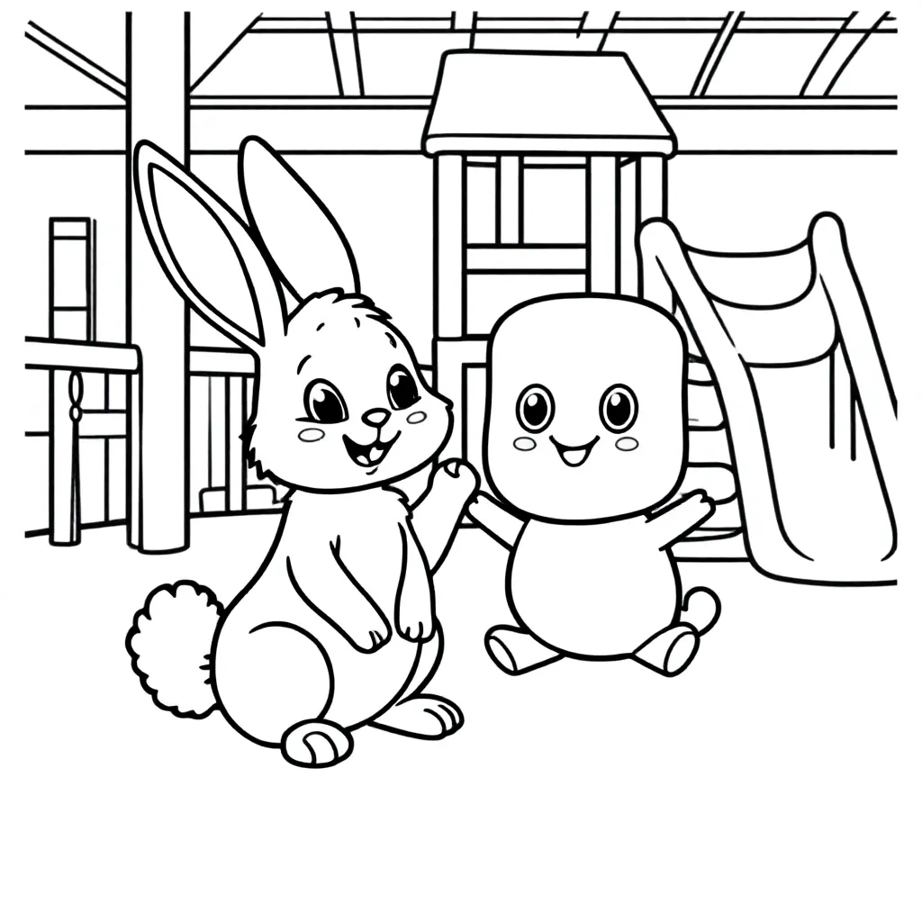 Kanin og squishmallow på den indendørs legeplads