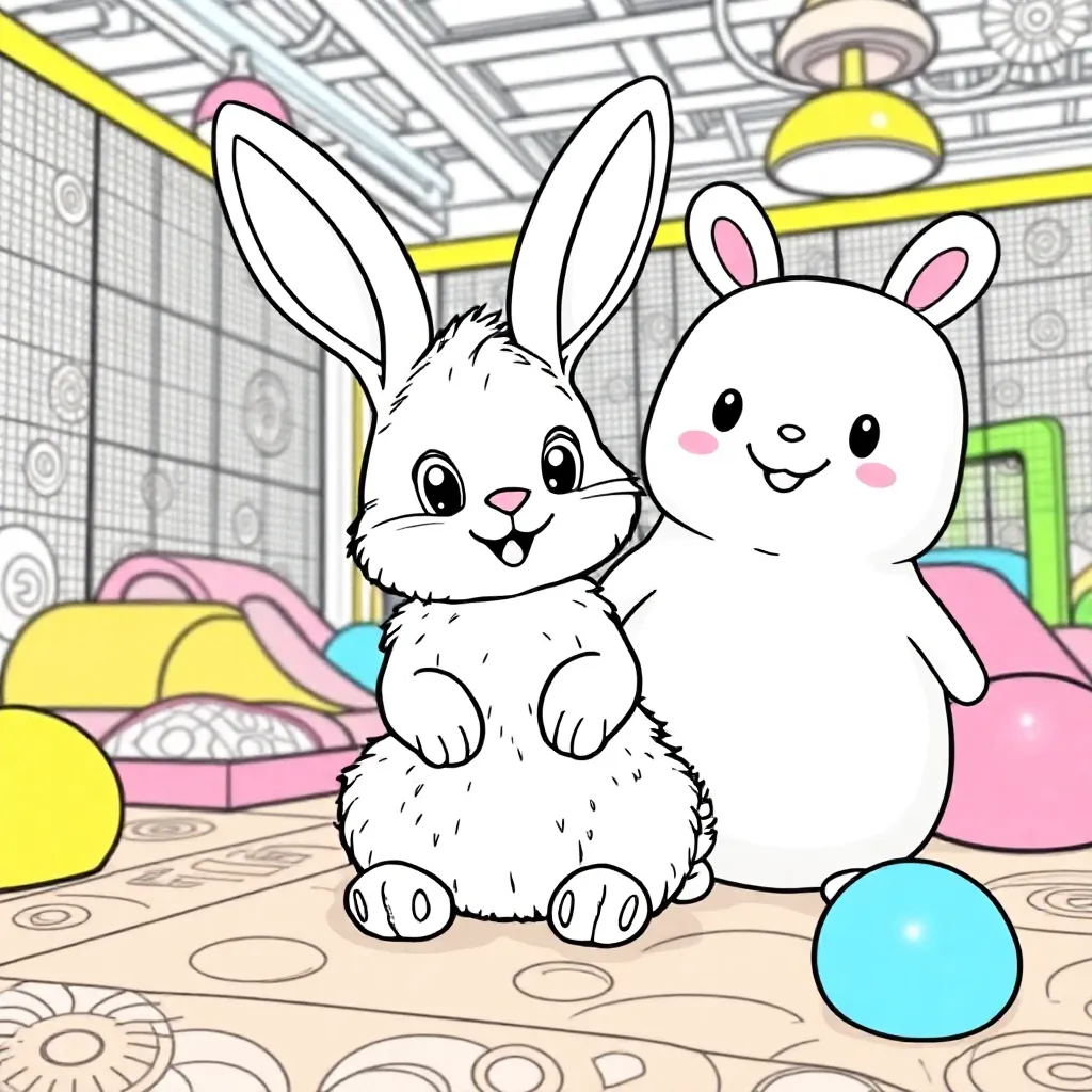 Bunny og squismellow på den indendørs legeplads