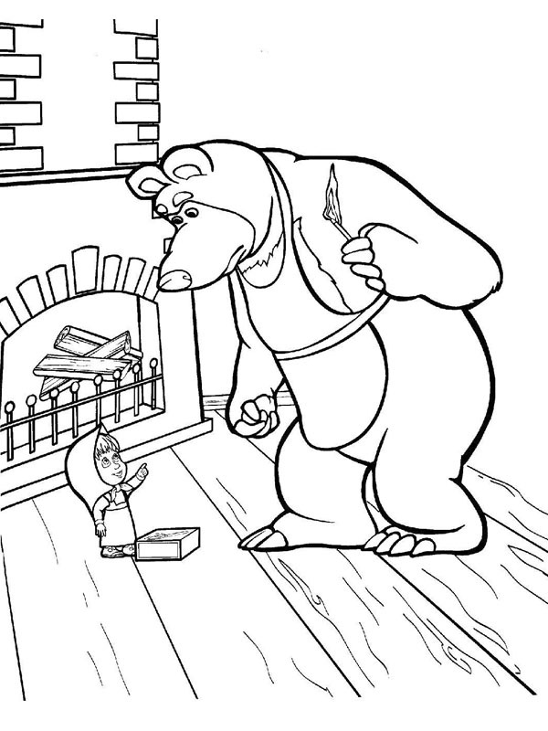 Mascha und der Bär zünden den Kamin an