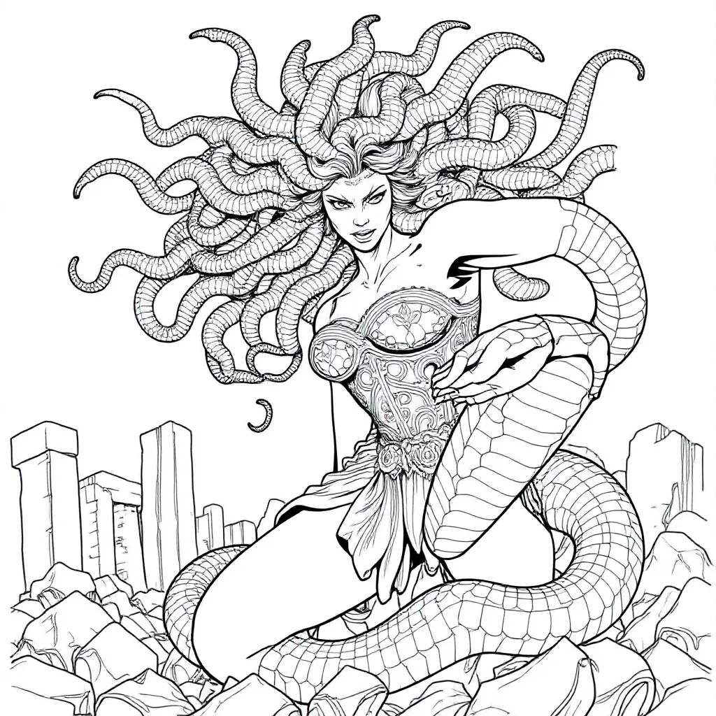 Medusa, der kæmper mod en Naga