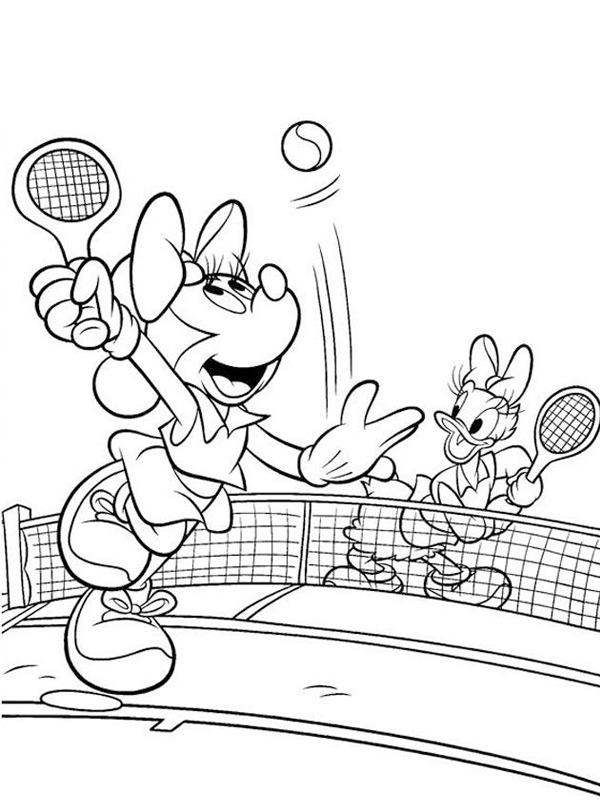 Minnie Mouse en Katrien tennissen