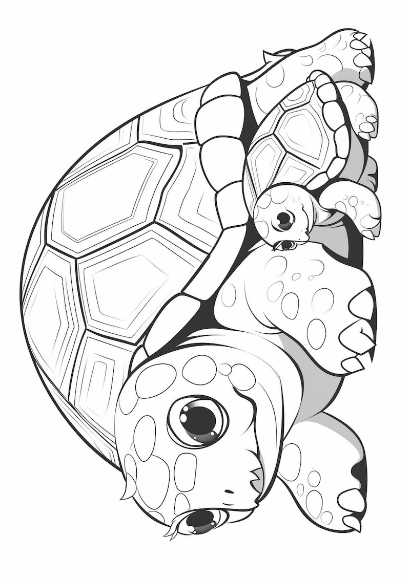 Mother turtle and young one