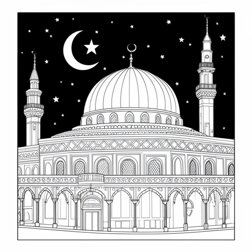 Moschee Aksa mit Ramadan-Atmosphäre und Halbmond und Stern am Himmel. Eine göttliche Atmosphäre