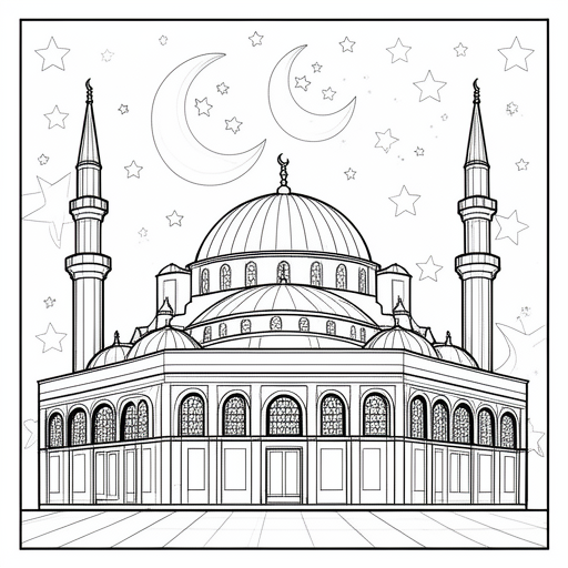 Moschea aksa con atmosfera Ramadan e falce di luna e stella nel cielo. Un'atmosfera divina