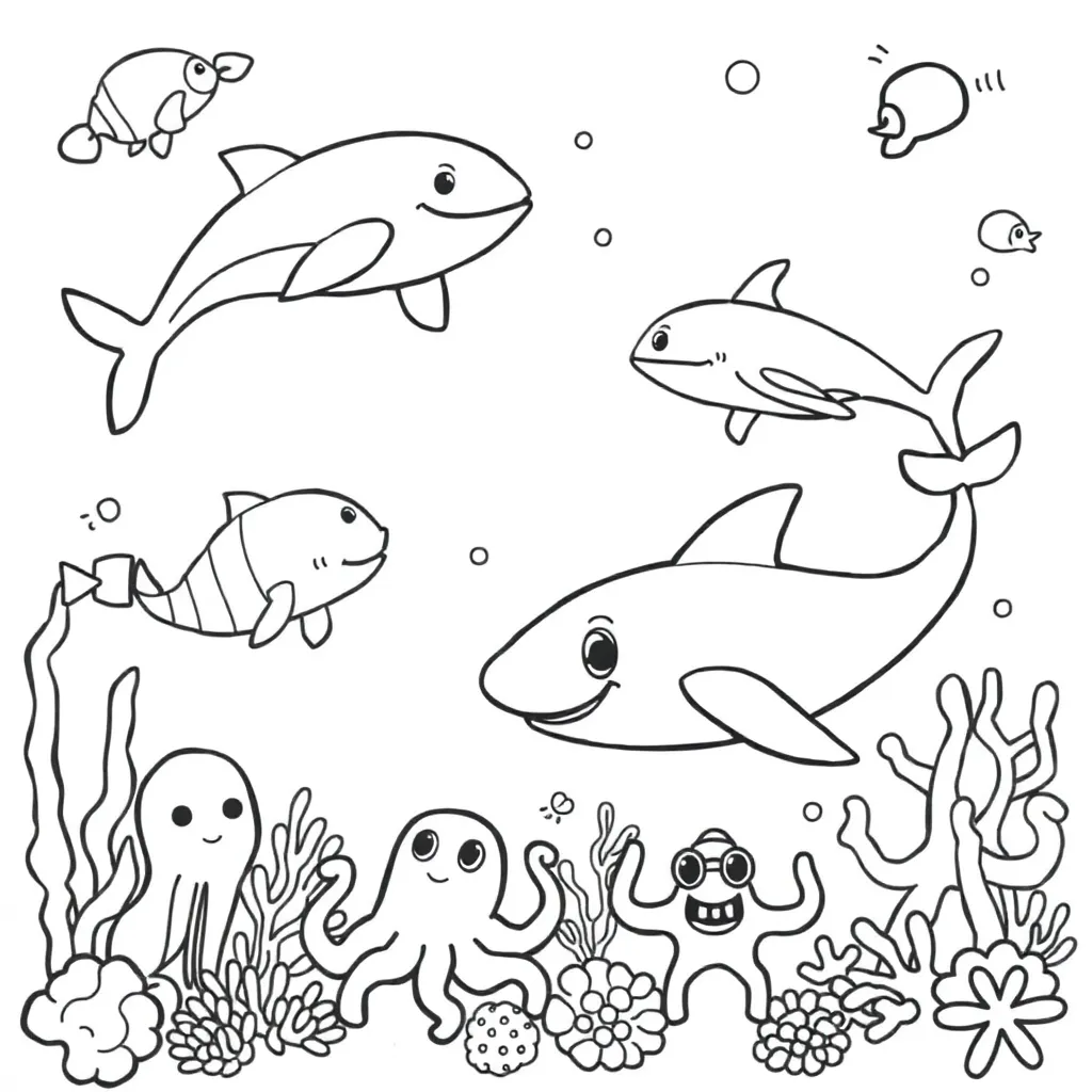 Underwater sea animals Cartoon Educational Creative