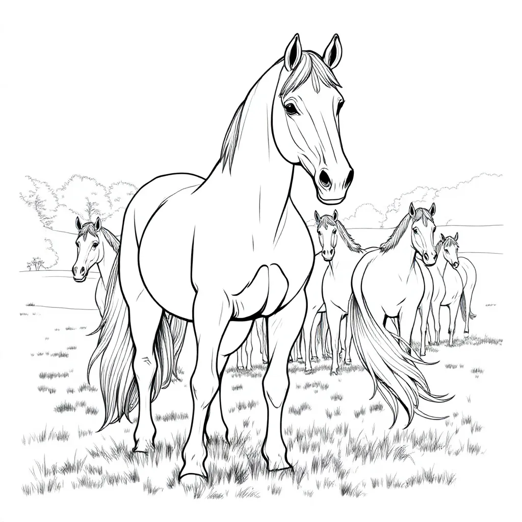 Horse In A Pasture with A Herd