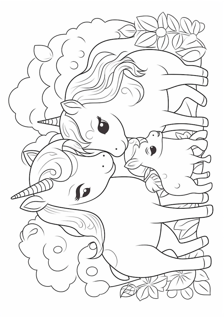 Mom and dad unicorn with foal