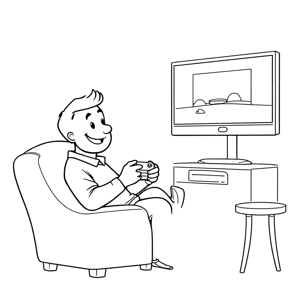 Dad plays games on the TV