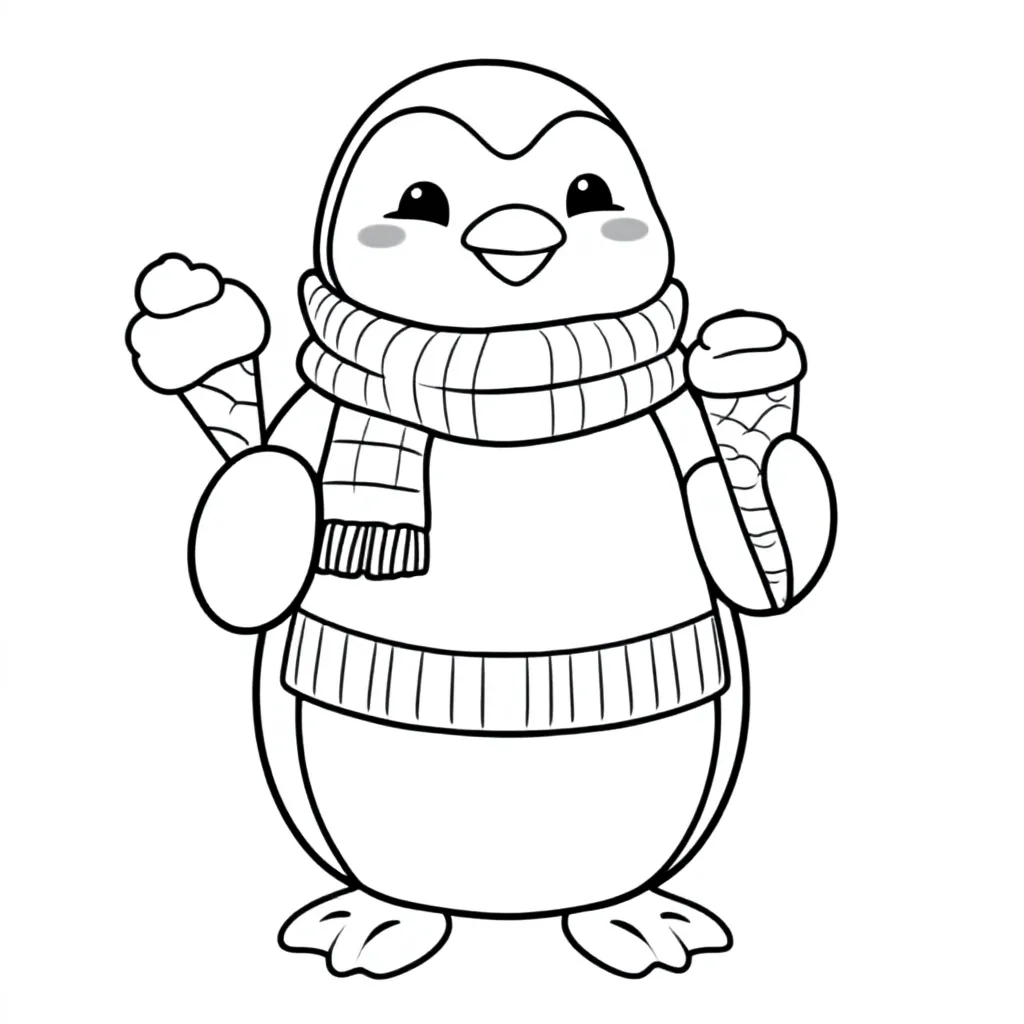 Pingwin z lodami, swetrem i szalikiem