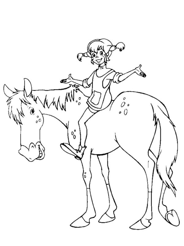 Pippi is sitting on the horse