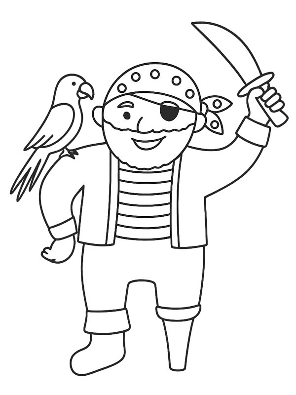 Pirat z papugą na ramieniu