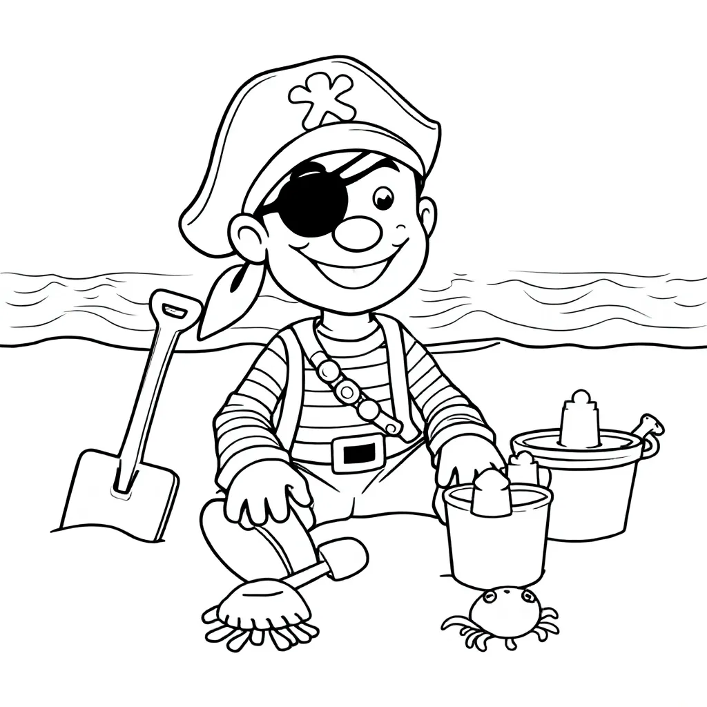 Pirate on the beach with beach toys