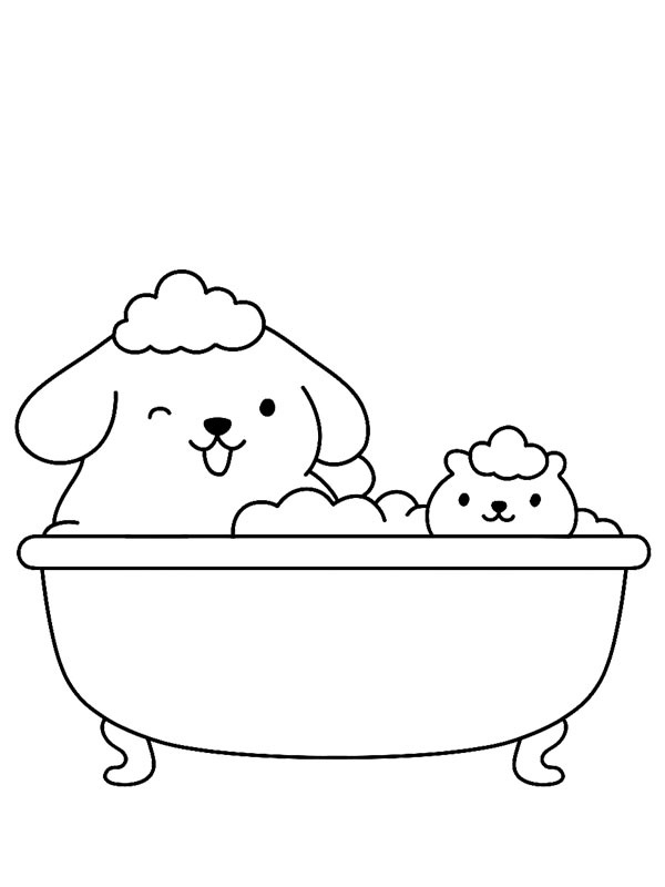 Pompompurin e Muffin nella vasca da bagno
