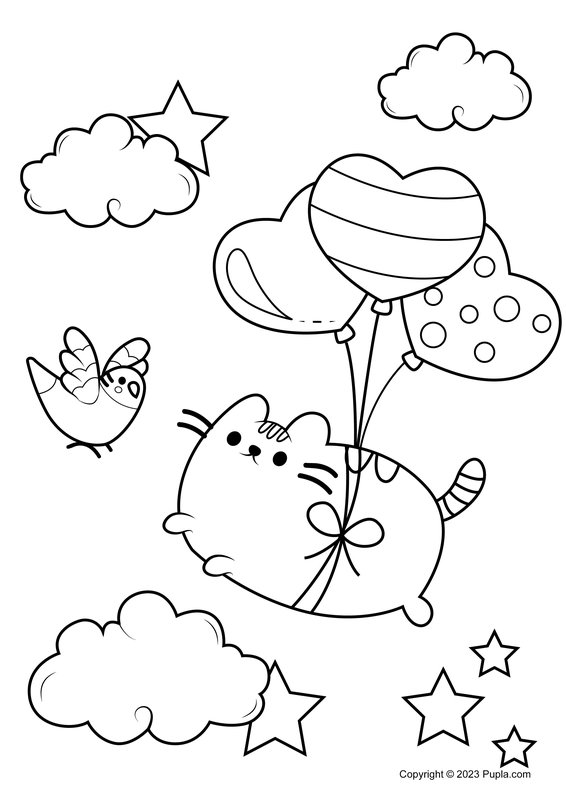 Pusheen Floating With Balloons