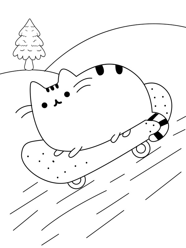 Pusheen on a skateboard