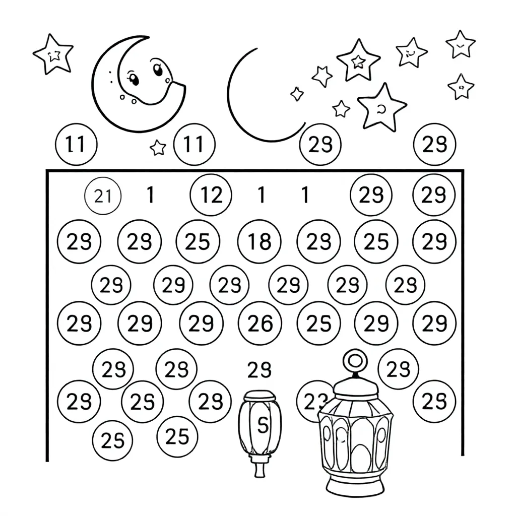 Ramadan kalender. Color the full or semicircles. The circles are numbered 1 to 29