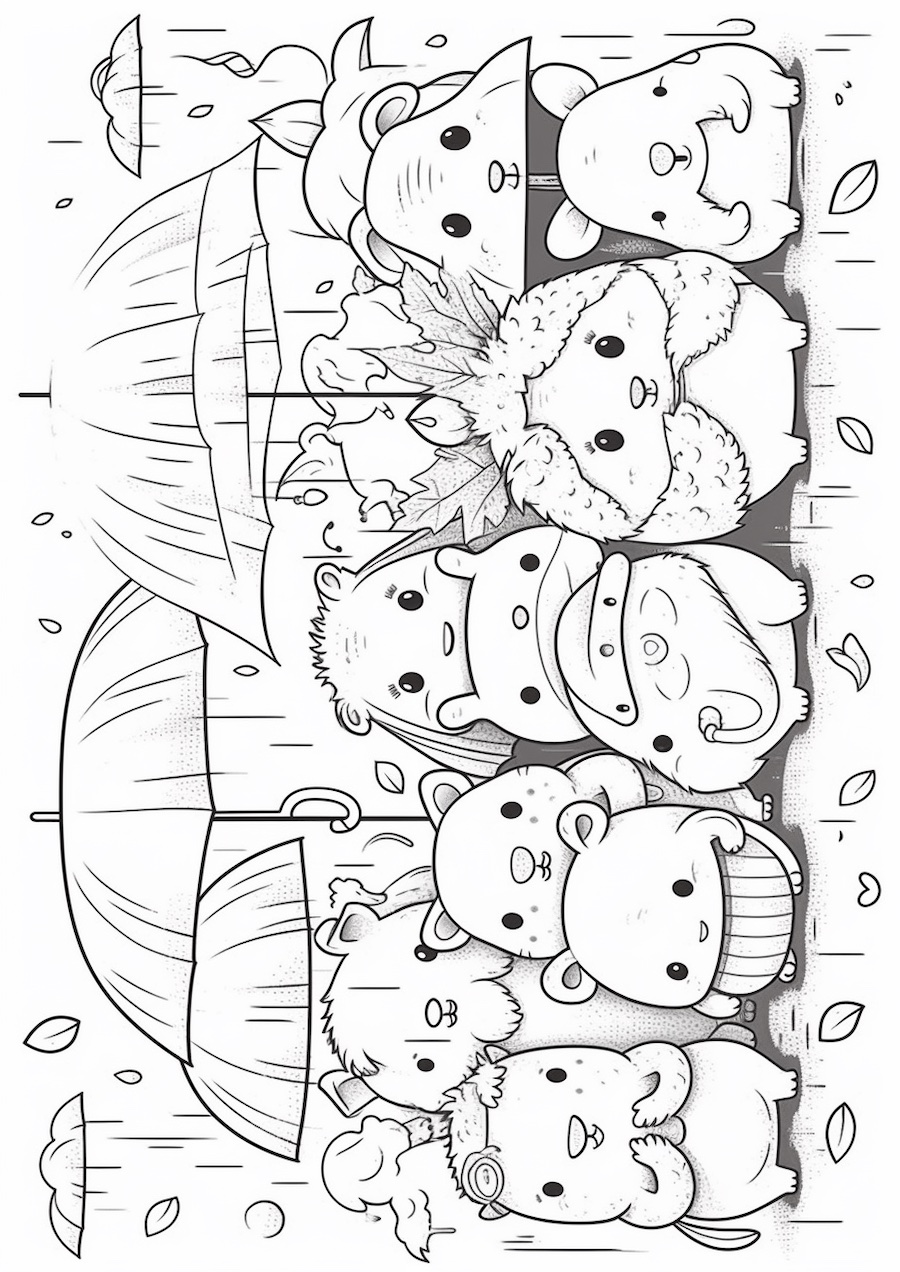 Anteprima dell'ultima pagina da colorare nel tema Simpatici animali sotto la pioggia