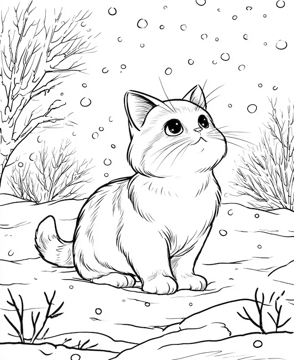 Schattige poes in de sneeuw