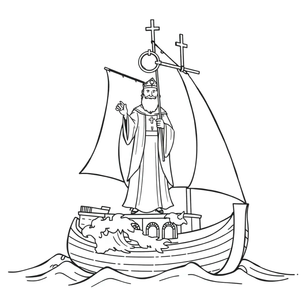 Sinterklaas Bisschop Zeilschip Golven Religieus