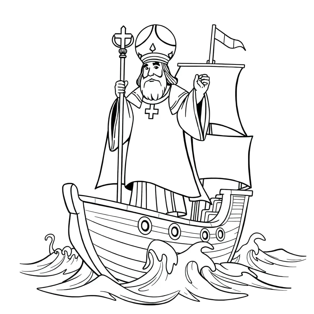 Sinterklaas Heilige Figuur Zeilschip Cartoonachtig Educatief