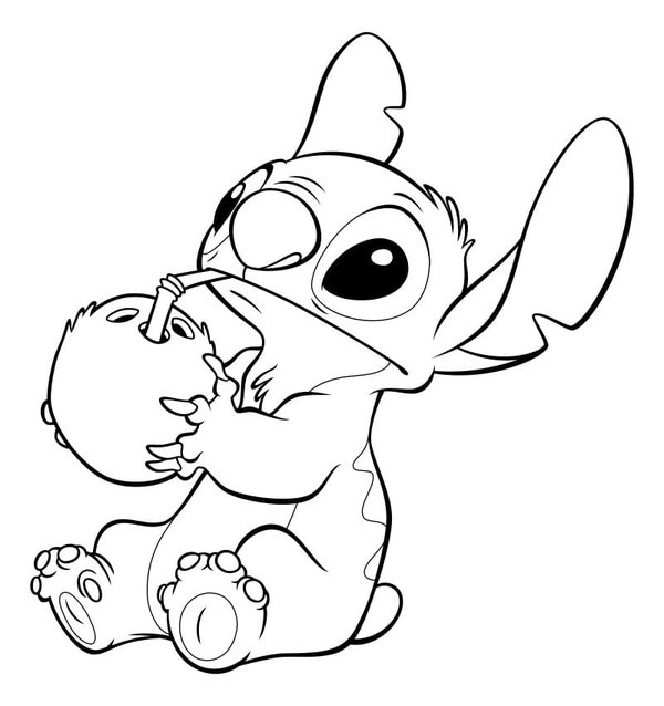 Stitch Drinking Coconut