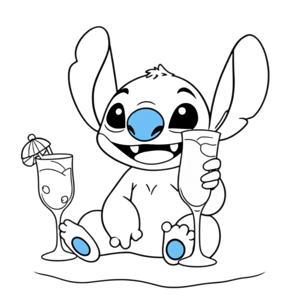 Stitch Med En Cocktail På Stranden