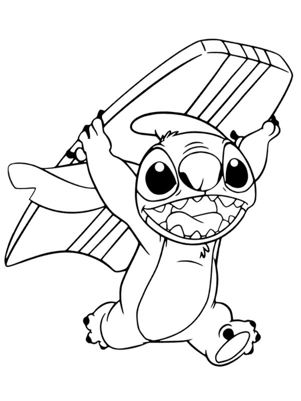 Stitch met een surfplank