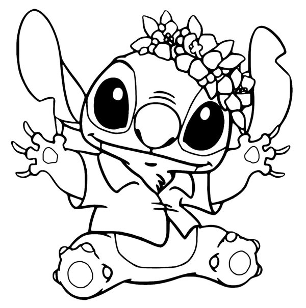 Stitch Wearing Hawaiian Tiara