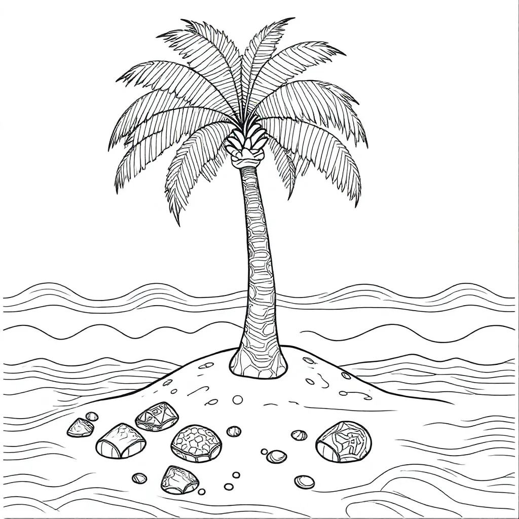 Beach with island palm tree and stones