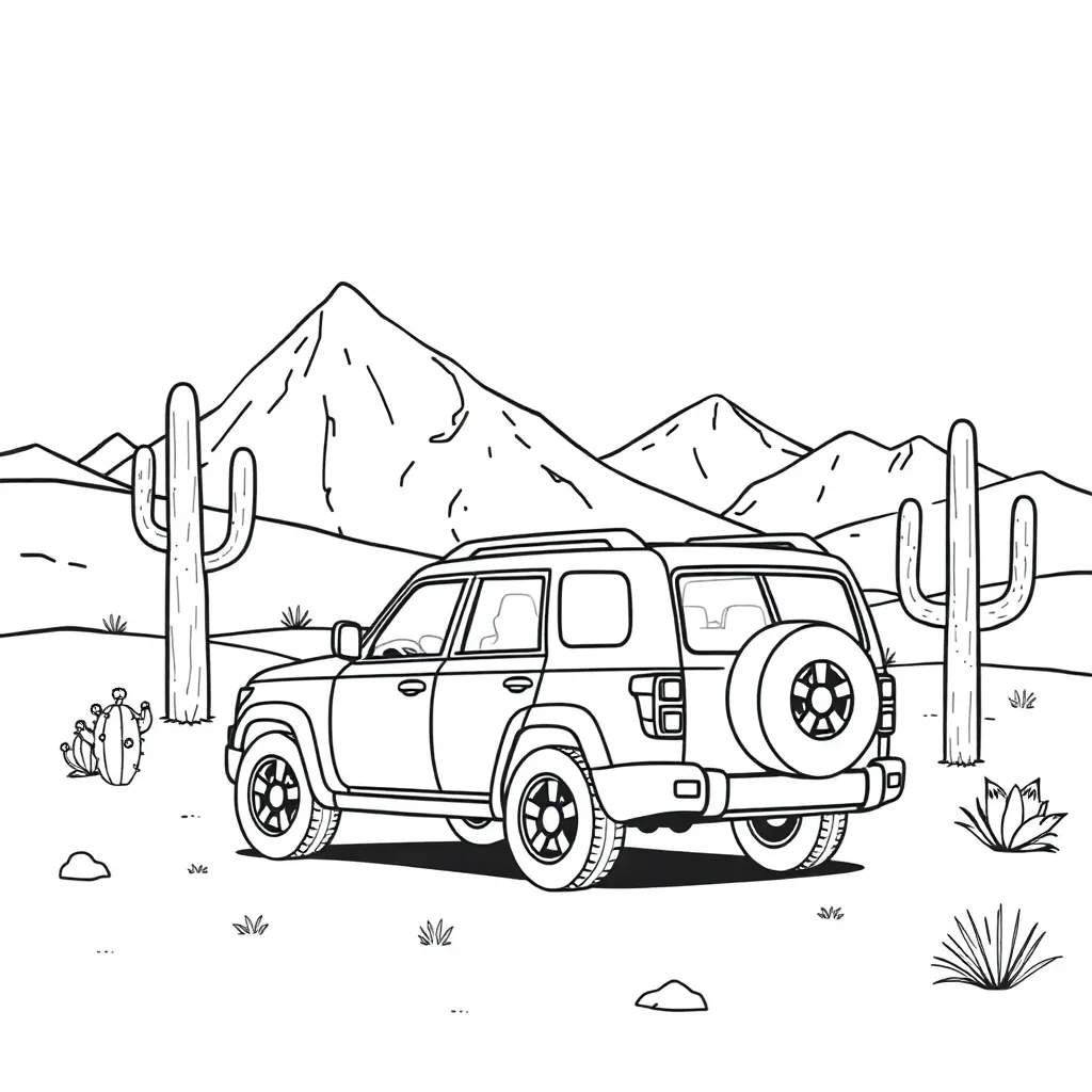 Suv-Wüstenabenteuer-Cartoon-Berge