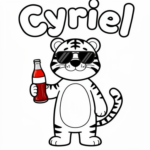 Tygrys fajny z butelką coli w dłoniach i białymi okularami przeciwsłonecznymi