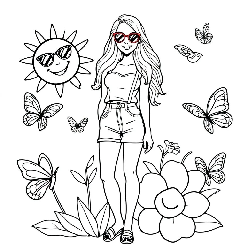 Top model with a short denim skirt and a summer top