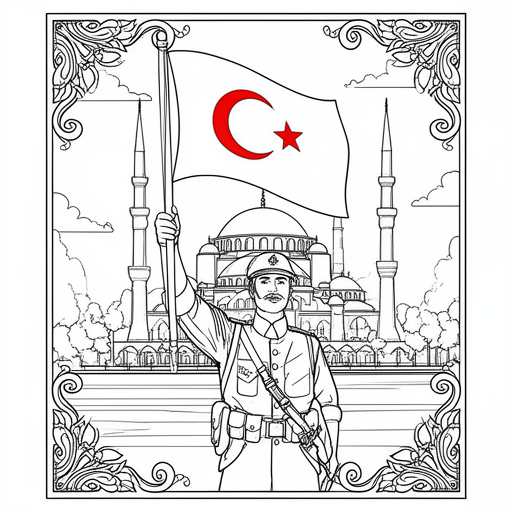 Turkse soldaat met Turkse vlag in zijn soldaten pak. Aksa moskee achtergrond