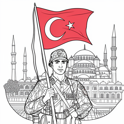 Turkse soldaat met Turkse vlag in zijn soldaten pak. Aksa moskee achtergrond