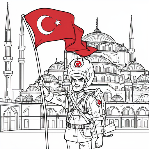 Turkse soldaat met Turkse vlag in zijn soldaten pak. Aksa moskee achtergrond