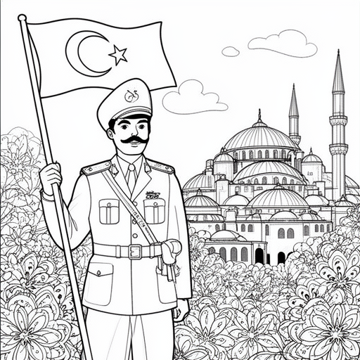 Turkse soldaat met Turkse vlag in zijn soldaten pak. Aksa moskee achtergrond