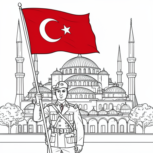 Turkse soldaat met Turkse vlag in zijn soldaten pak. Aksa moskee achtergrond