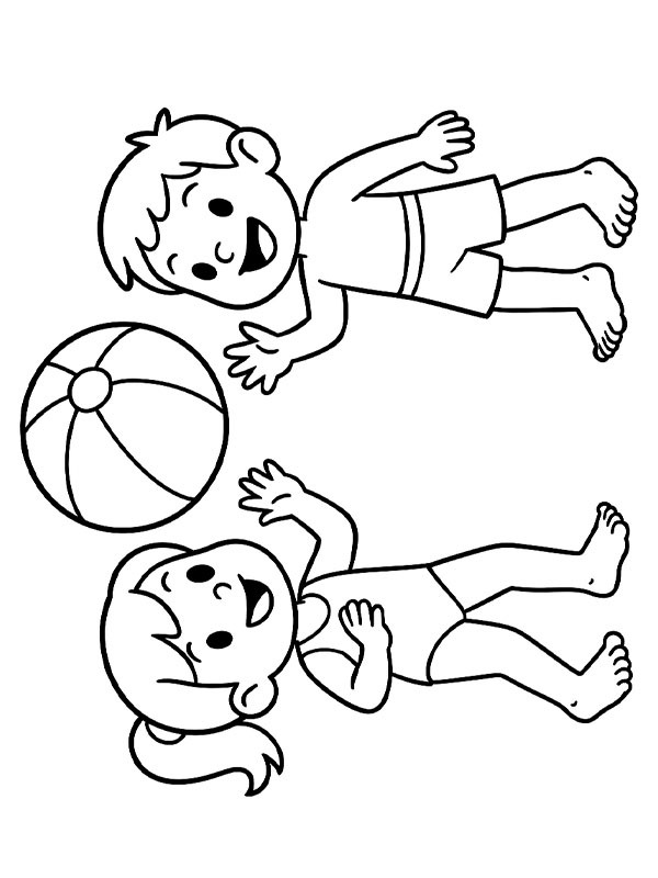 Two children play with a beach ball
