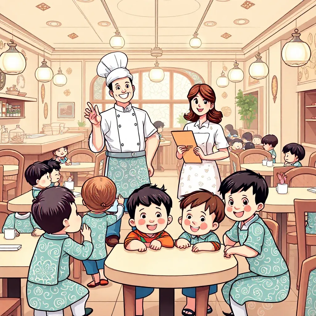 Twee meesters, die met hun klas van 29 kinderen een restaurant hebben opgezet