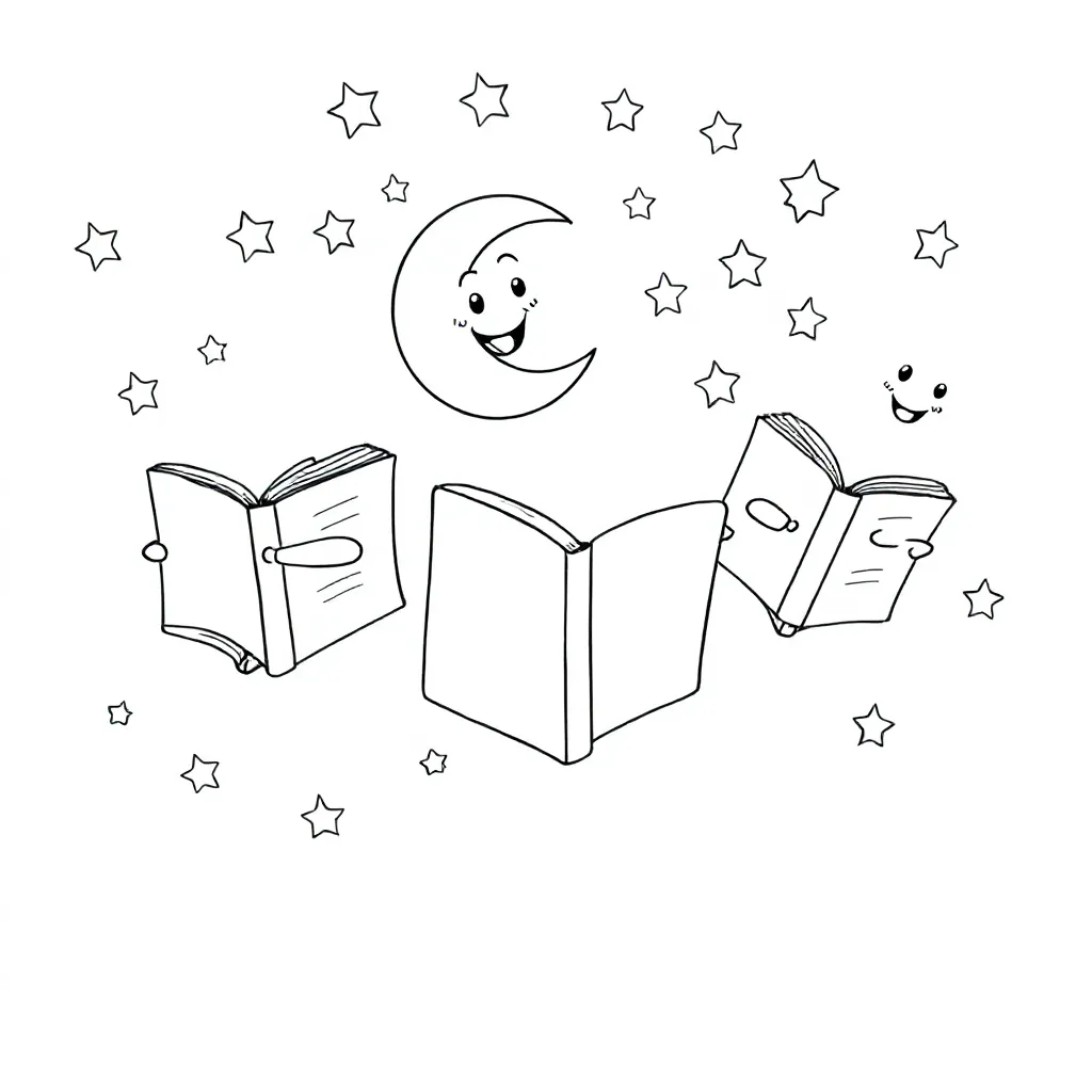 Libri volanti con il cielo stellato di sorriso