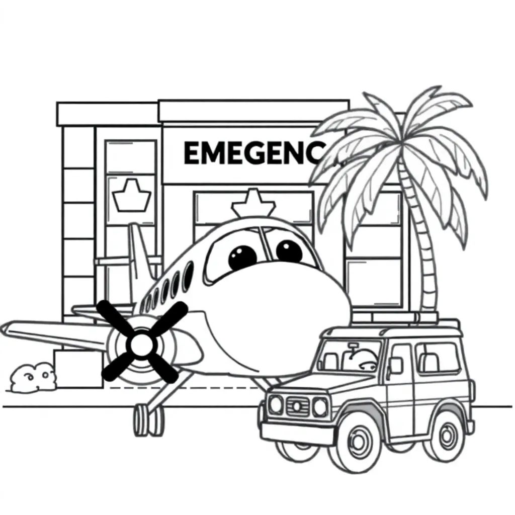 Flugzeug-Fahrzeug-Krankenhaus-Abenteuer-Cartoon
