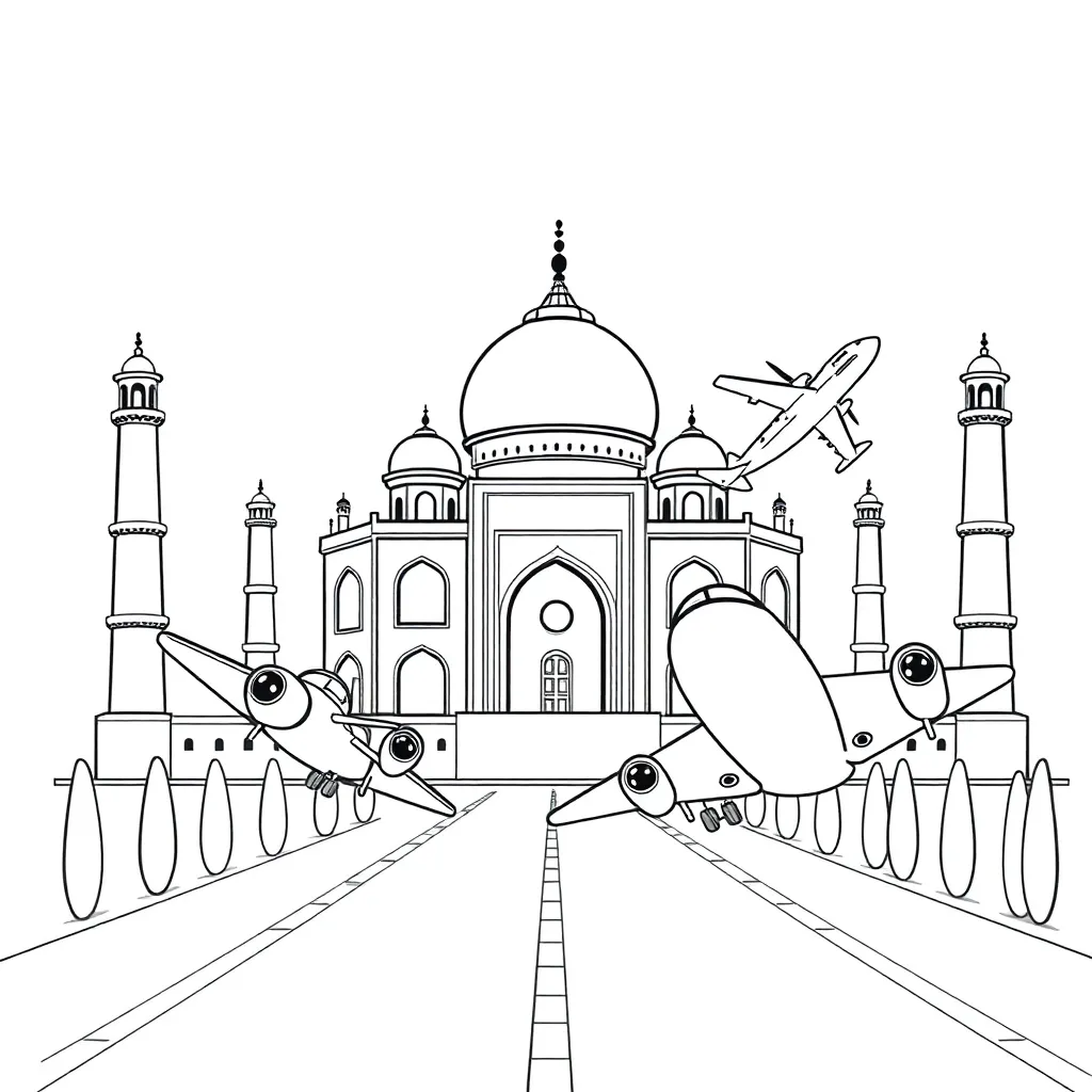 Flugzeuge Taj Mahal Indien Abenteuer Cartoon