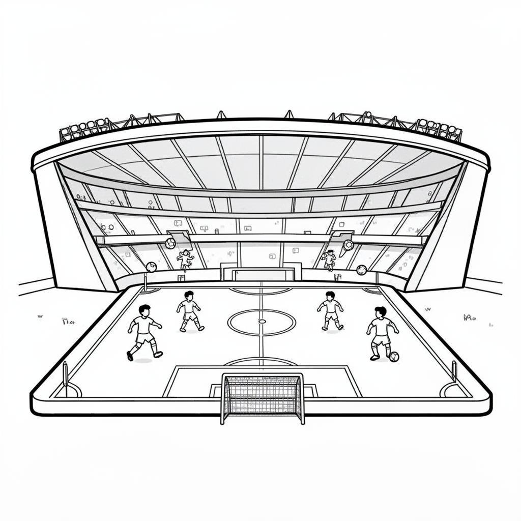 Voetbalstadion met spelers