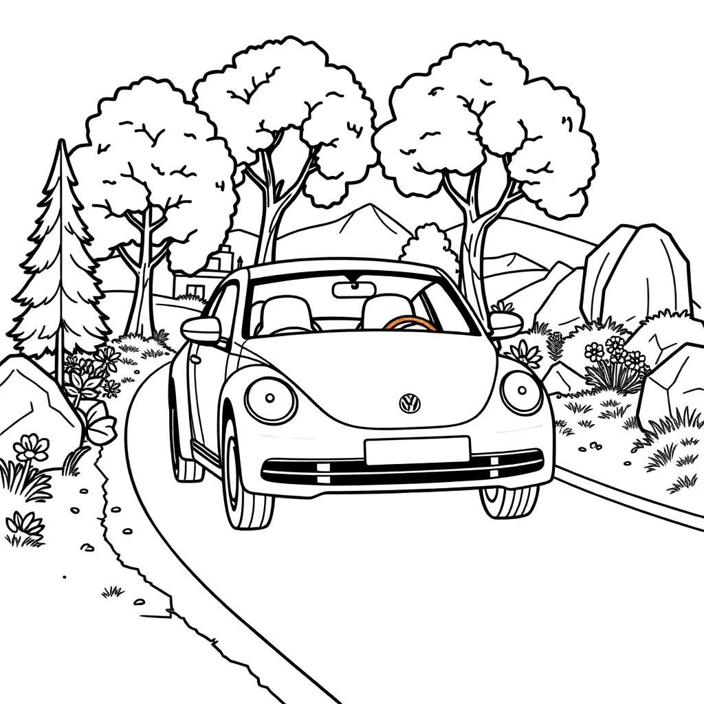 Volkswagen Beetle Nature Cartoon Happy Creative