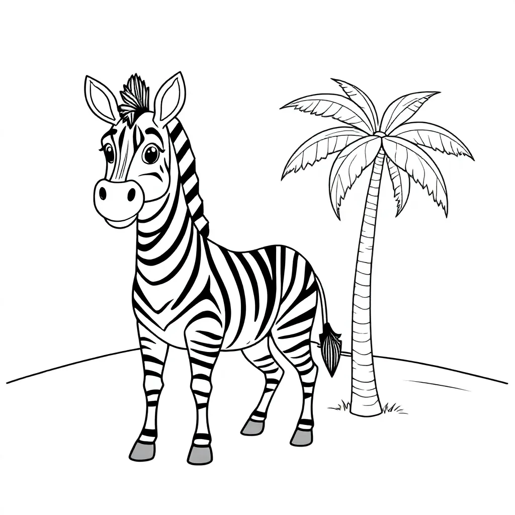 Zebra In An African Desert with A Palm tree
