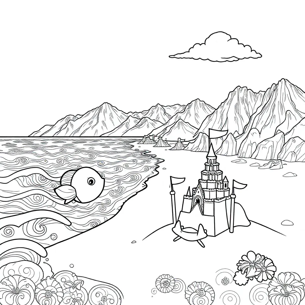 Sea ​​beach and mountains