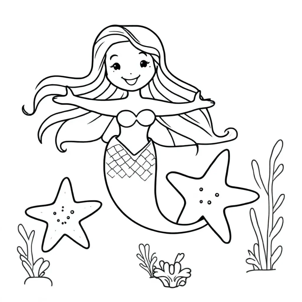 Sirena Nel Mare Con Le Stelle Marine