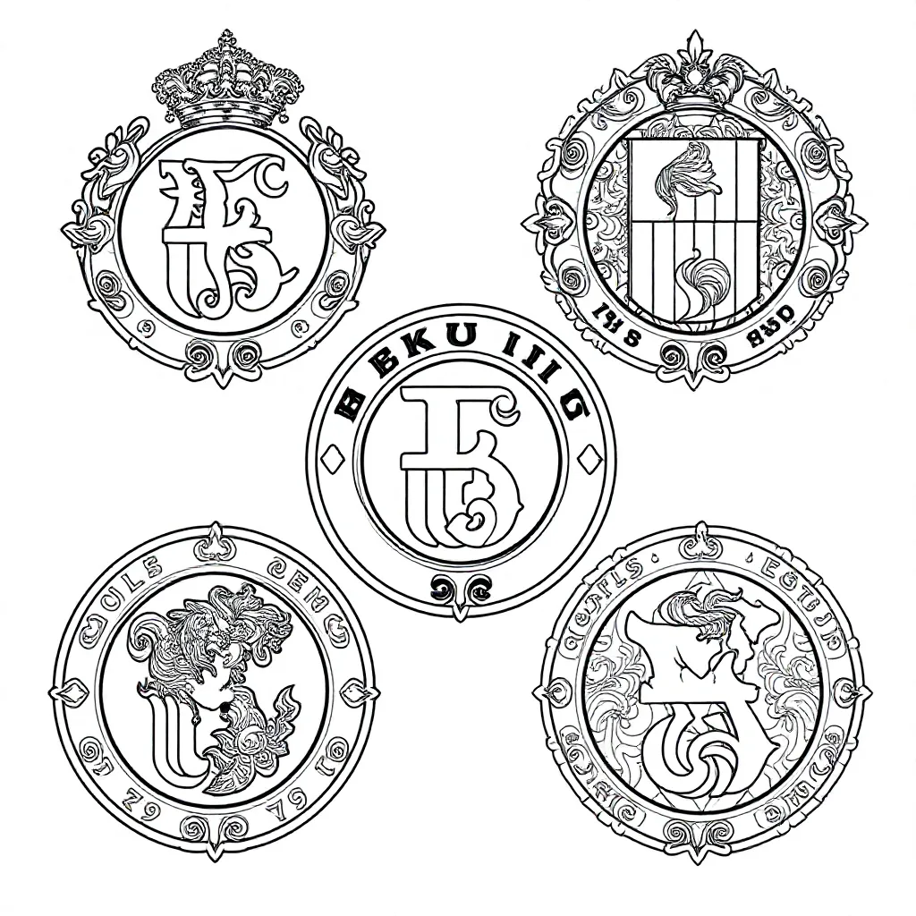 Seks forskellige fodboldklublogoer fra eksisterende fodbold